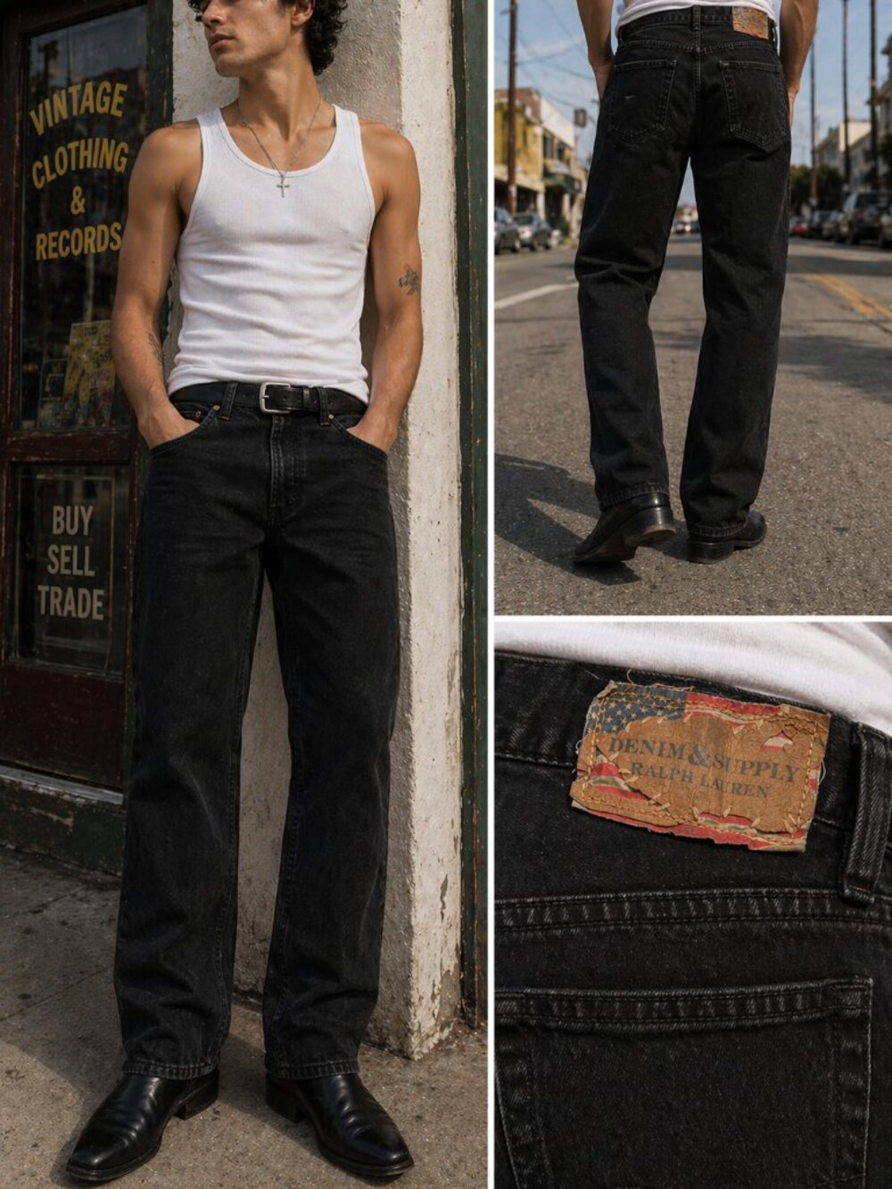 Vintage Denim & Supply Ralph Lauren Men's Straight Leg Black Jeans 34x30